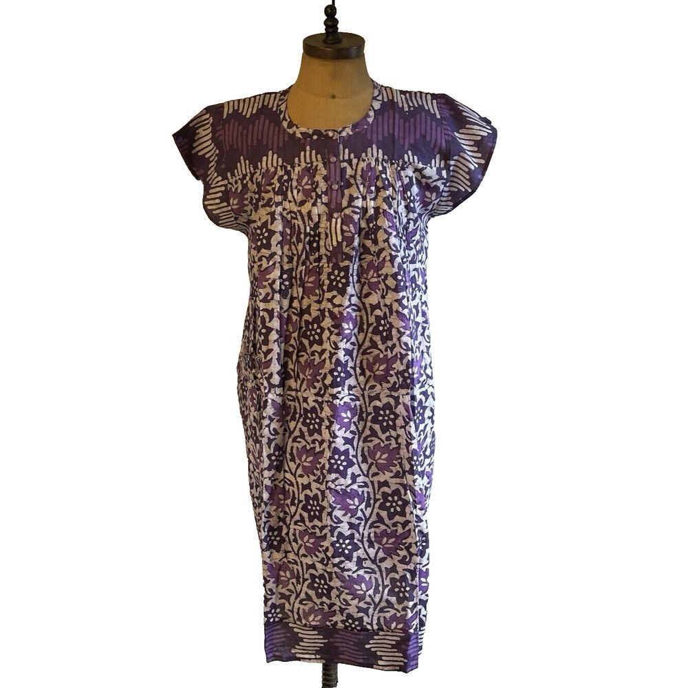 Indian Hand Block‎ Print Dress Women Purple Summer Wear Cotton  Dress Free Size